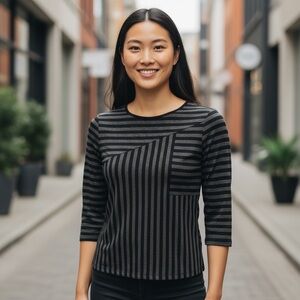 Vince Camuto Black and Gray Striped Blouse